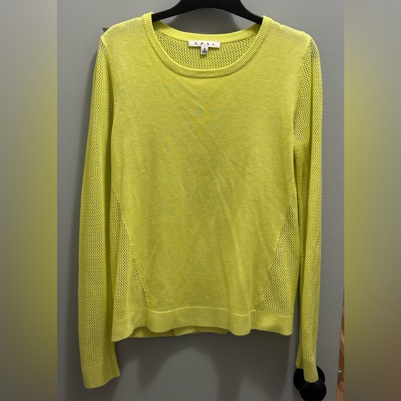 CAbi #199 Split Back Mesh Knit Sleeve Crew Neck Citron Lime Sweater Womens Small - Picture 1 of 9